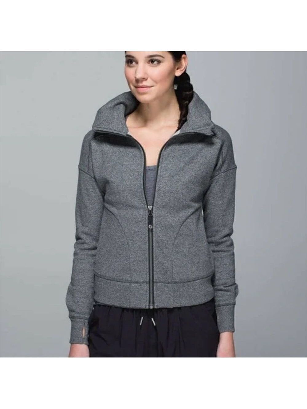 Lululemon Hug It Out High Collar Grey Cotton Fleece Jacket Size 6